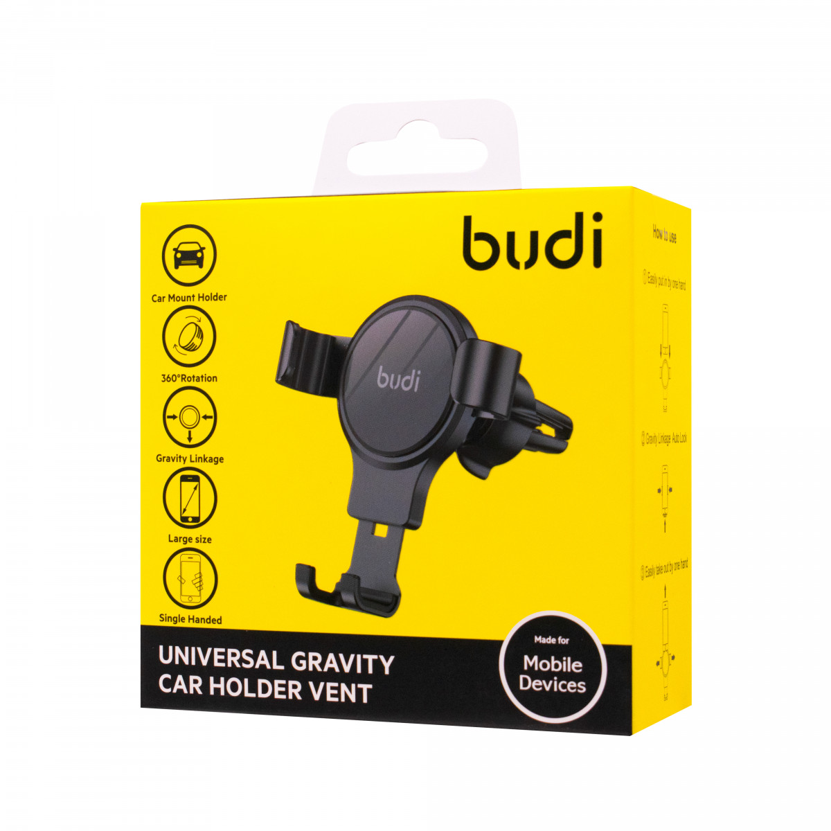 Soporte para coche CM557B Budi Universal Gravity Vent negro