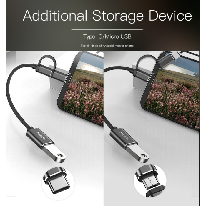 Cable trenzado de algodón GS02 2 en 1 Tipo-C/Micro a USB - Imagen 2