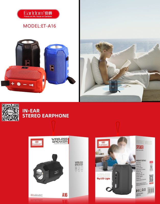 Altavoz inalámbrico Earldom ET-A16 con luz LED grande – Portátil - Imagen 5