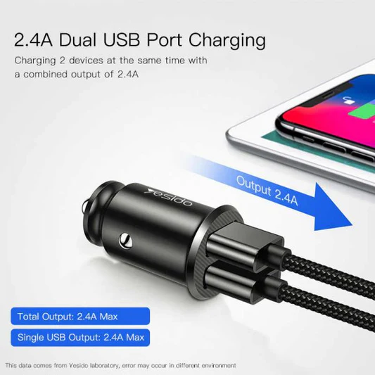 Yesido Y29 Dual USB 2.4A Mini Plug Car Charger - Imagen 2